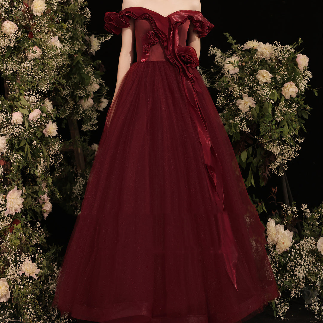 Grace Red Dinner Off Shoulder Dress - JOcaste