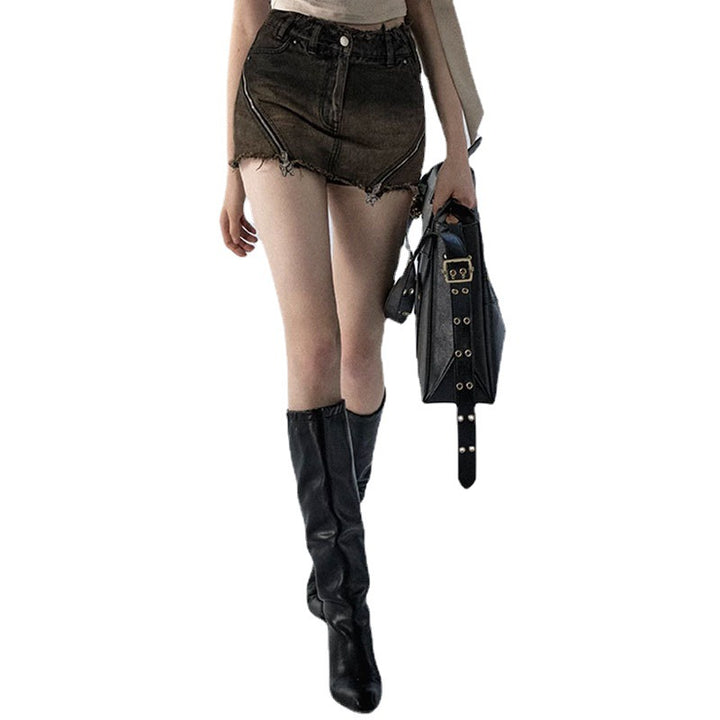 Dirty Washed Gradient Denim Short Skirt Shorts