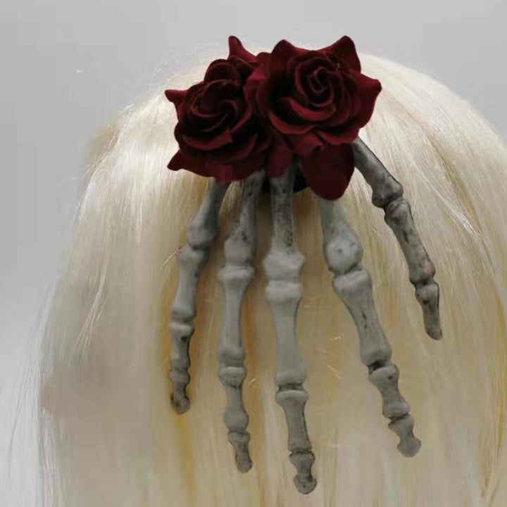 Punk Dark Medium Hand Bone Rose Head Buckle Hoop